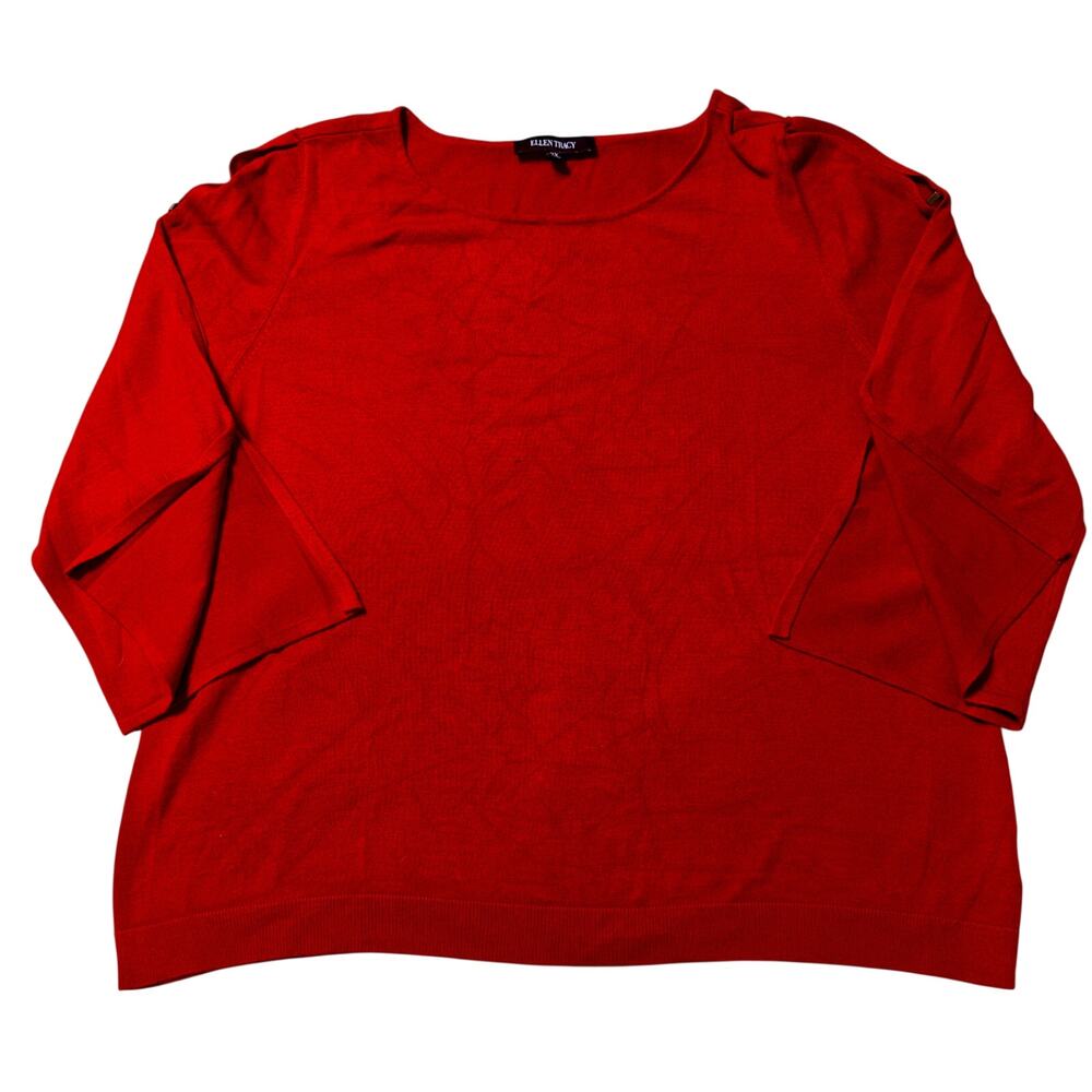 Ellen Tracy Red Knit Top – 3/4 Sleeve with Button Detail – Size 2X
